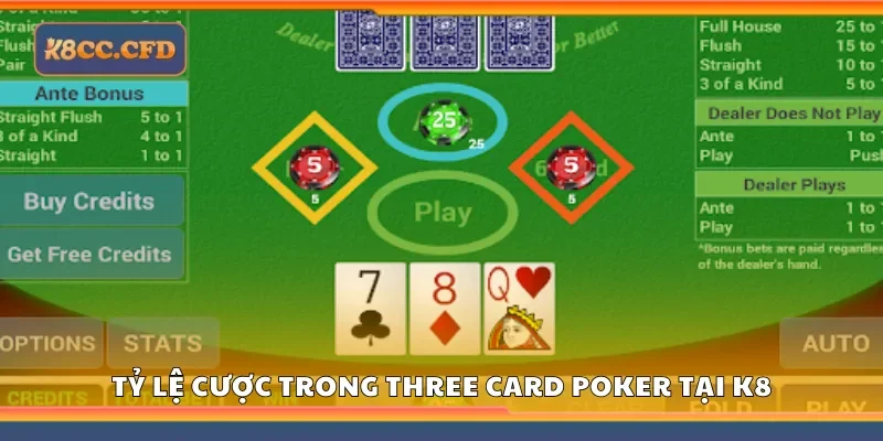 Nắm rõ tỷ lệ cược trong three card poker tại K8